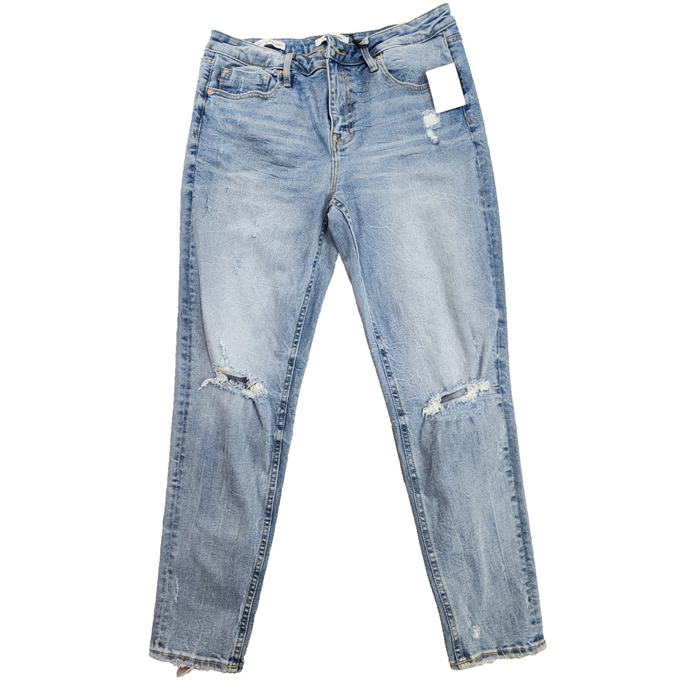 Vigoss Frankie Slim Straight Jeans Women Size 29 Light Wash Distressed Denim